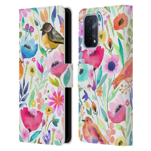 Ninola Summer Patterns Whimsical Birds Leather Book Wallet Case Cover For OPPO A54 5G