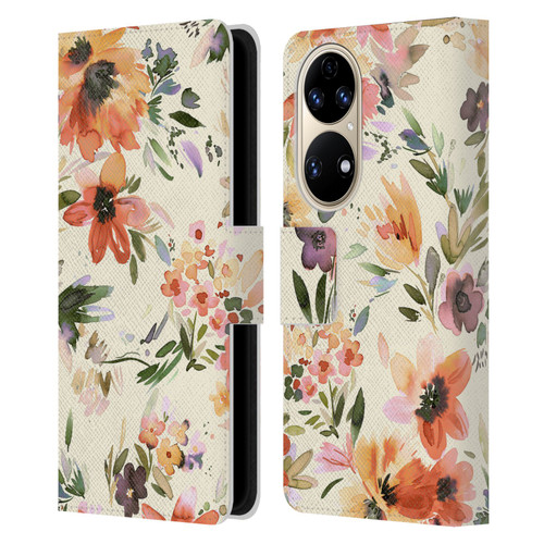 Ninola Spring Floral Painterly Flowers Leather Book Wallet Case Cover For Huawei P50