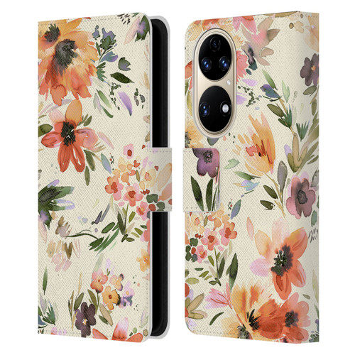 Ninola Spring Floral Painterly Flowers Leather Book Wallet Case Cover For Huawei P50