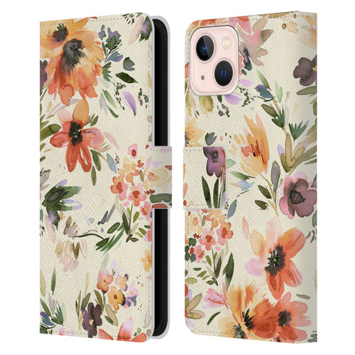 Ninola Spring Floral Painterly Flowers Leather Book Wallet Case Cover For Apple iPhone 13