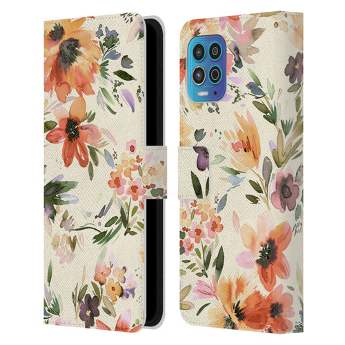 Ninola Spring Floral Painterly Flowers Leather Book Wallet Case Cover For Motorola Moto G100