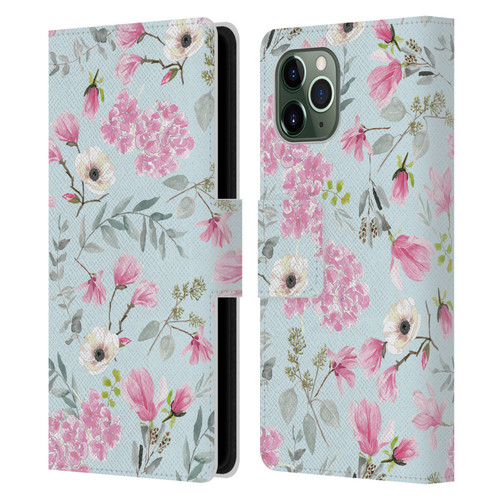 Anis Illustration Flower Pattern 2 Pink Leather Book Wallet Case Cover For Apple iPhone 11 Pro
