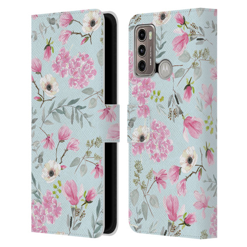 Anis Illustration Flower Pattern 2 Pink Leather Book Wallet Case Cover For Motorola Moto G60 / Moto G40 Fusion