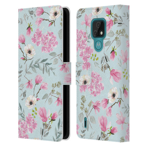 Anis Illustration Flower Pattern 2 Pink Leather Book Wallet Case Cover For Motorola Moto E7