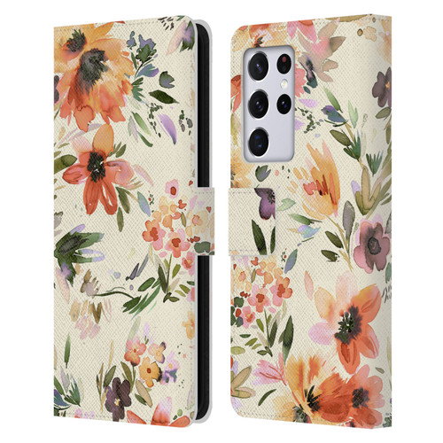 Ninola Spring Floral Painterly Flowers Leather Book Wallet Case Cover For Samsung Galaxy S21 Ultra 5G