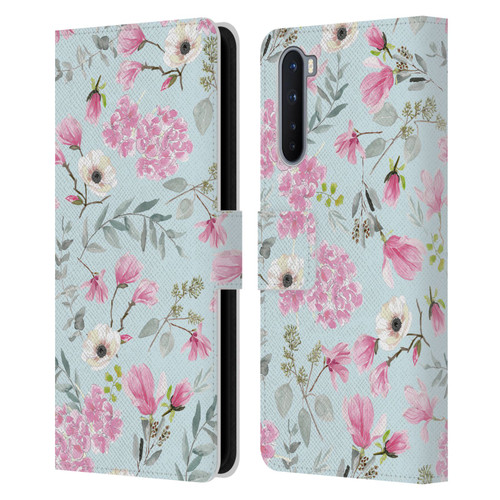 Anis Illustration Flower Pattern 2 Pink Leather Book Wallet Case Cover For OnePlus Nord 5G