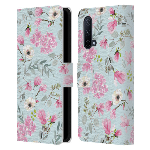 Anis Illustration Flower Pattern 2 Pink Leather Book Wallet Case Cover For OnePlus Nord CE 5G