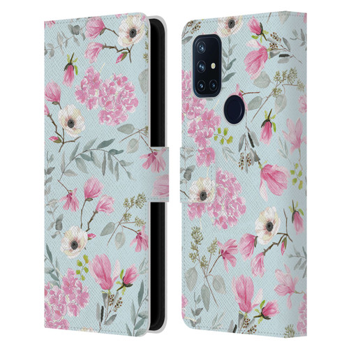 Anis Illustration Flower Pattern 2 Pink Leather Book Wallet Case Cover For OnePlus Nord N10 5G