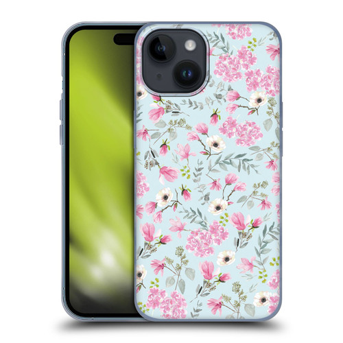 Anis Illustration Flower Pattern 2 Pink Soft Gel Case for Apple iPhone 15