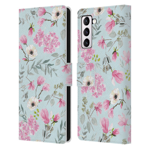 Anis Illustration Flower Pattern 2 Pink Leather Book Wallet Case Cover For Samsung Galaxy S21+ 5G