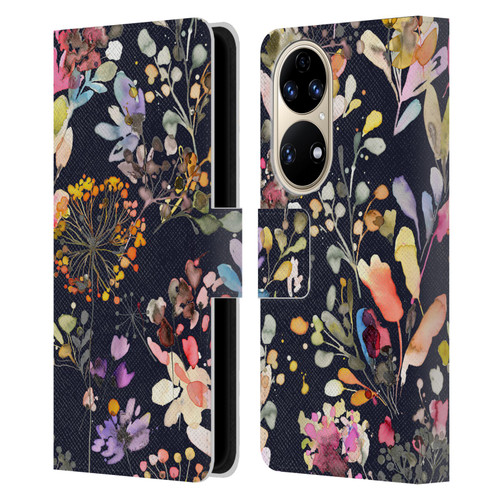Ninola Wild Grasses Black Leather Book Wallet Case Cover For Huawei P50