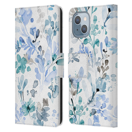 Ninola Wild Grasses Blue Plants Leather Book Wallet Case Cover For Apple iPhone 14