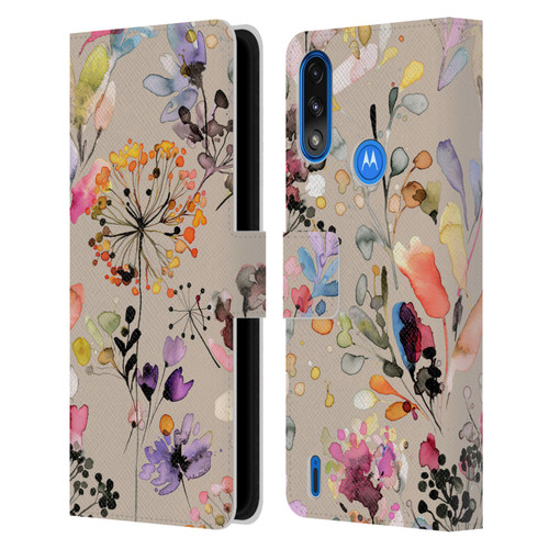 Ninola Wild Grasses Beige Leather Book Wallet Case Cover For Motorola Moto E7 Power / Moto E7i Power