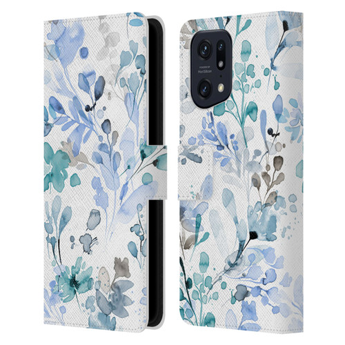 Ninola Wild Grasses Blue Plants Leather Book Wallet Case Cover For OPPO Find X5