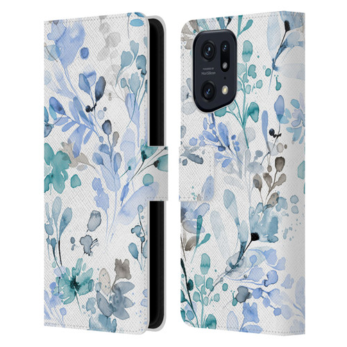 Ninola Wild Grasses Blue Plants Leather Book Wallet Case Cover For OPPO Find X5 Pro