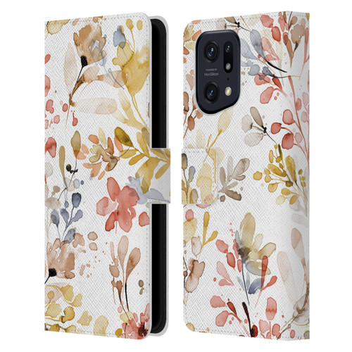 Ninola Wild Grasses Gold Plants Leather Book Wallet Case Cover For OPPO Find X5 Pro