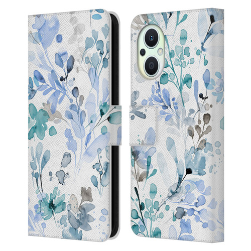 Ninola Wild Grasses Blue Plants Leather Book Wallet Case Cover For OPPO Reno8 Lite
