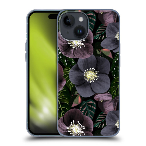 Anis Illustration Graphics Dark Flowers Soft Gel Case for Apple iPhone 15