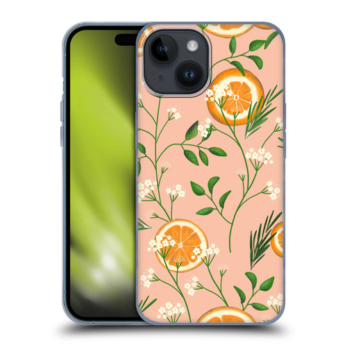 Anis Illustration Graphics Elderflower Orange Pastel Soft Gel Case for Apple iPhone 15