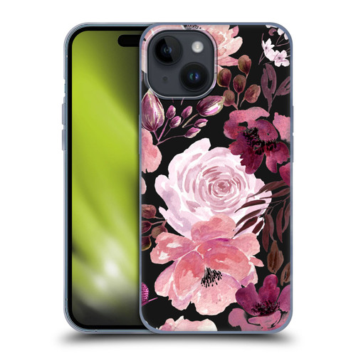 Anis Illustration Graphics Floral Chaos Dark Pink Soft Gel Case for Apple iPhone 15