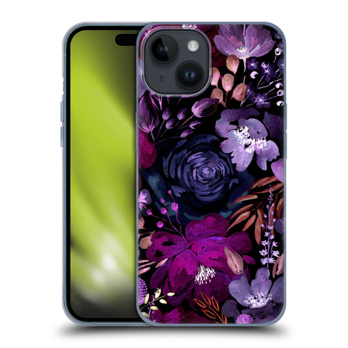 Anis Illustration Graphics Floral Chaos Purple Soft Gel Case for Apple iPhone 15