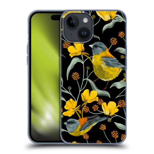 Anis Illustration Graphics Yellow Birds Soft Gel Case for Apple iPhone 15