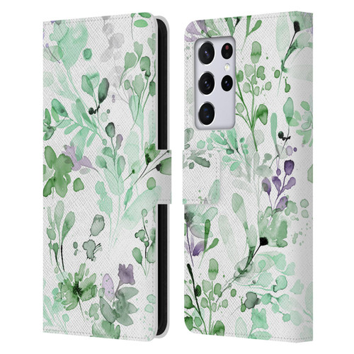 Ninola Wild Grasses Eucalyptus Plants Leather Book Wallet Case Cover For Samsung Galaxy S21 Ultra 5G