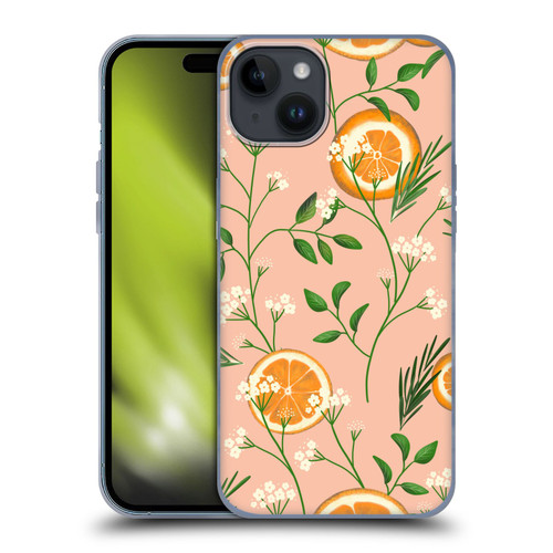 Anis Illustration Graphics Elderflower Orange Pastel Soft Gel Case for Apple iPhone 15 Plus
