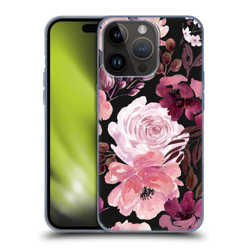 Anis Illustration Graphics Floral Chaos Dark Pink Soft Gel Case for Apple iPhone 15 Pro
