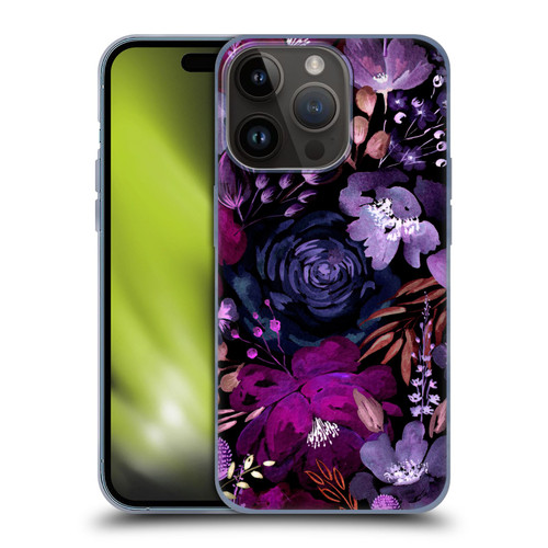 Anis Illustration Graphics Floral Chaos Purple Soft Gel Case for Apple iPhone 15 Pro