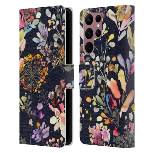 Ninola Wild Grasses Black Leather Book Wallet Case Cover For Samsung Galaxy S22 Ultra 5G