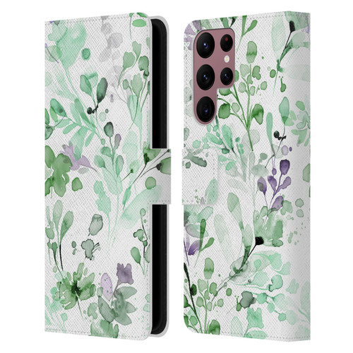 Ninola Wild Grasses Eucalyptus Plants Leather Book Wallet Case Cover For Samsung Galaxy S22 Ultra 5G