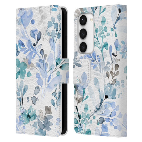 Ninola Wild Grasses Blue Plants Leather Book Wallet Case Cover For Samsung Galaxy S23 5G