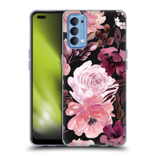 Anis Illustration Graphics Floral Chaos Dark Pink Soft Gel Case for OPPO Reno 4 5G