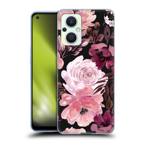 Anis Illustration Graphics Floral Chaos Dark Pink Soft Gel Case for OPPO Reno8 Lite