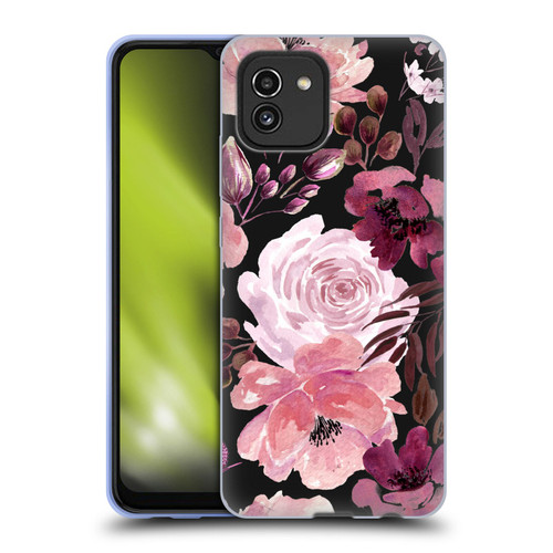 Anis Illustration Graphics Floral Chaos Dark Pink Soft Gel Case for Samsung Galaxy A03 (2021)