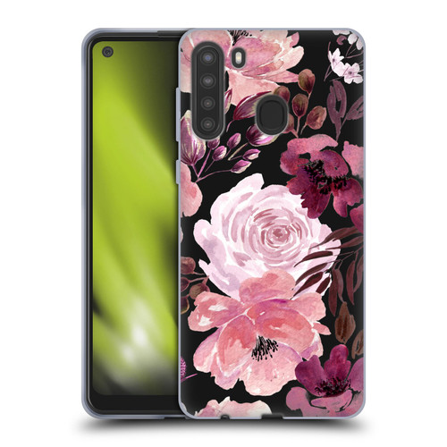 Anis Illustration Graphics Floral Chaos Dark Pink Soft Gel Case for Samsung Galaxy A21 (2020)