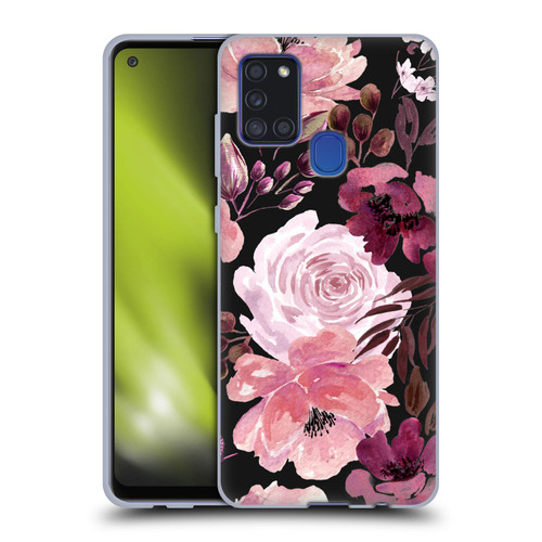 Anis Illustration Graphics Floral Chaos Dark Pink Soft Gel Case for Samsung Galaxy A21s (2020)