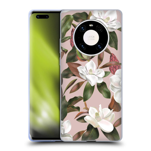 Anis Illustration Magnolias Pattern Light Pink Soft Gel Case for Huawei Mate 40 Pro 5G