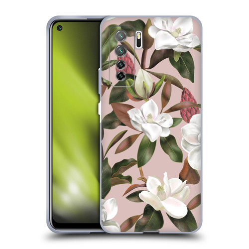 Anis Illustration Magnolias Pattern Light Pink Soft Gel Case for Huawei Nova 7 SE/P40 Lite 5G