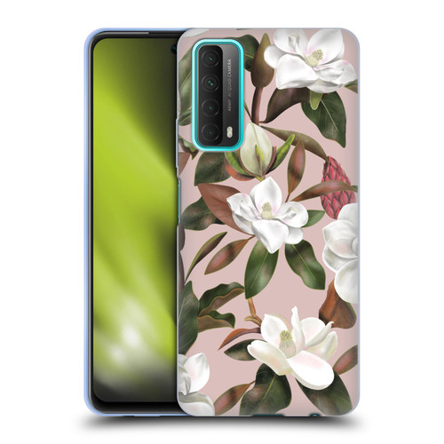 Anis Illustration Magnolias Pattern Light Pink Soft Gel Case for Huawei P Smart (2021)