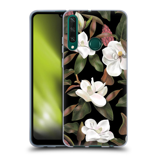 Anis Illustration Magnolias Pattern Black Soft Gel Case for Huawei Y6p