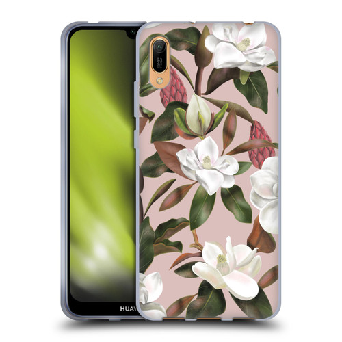 Anis Illustration Magnolias Pattern Light Pink Soft Gel Case for Huawei Y6 Pro (2019)