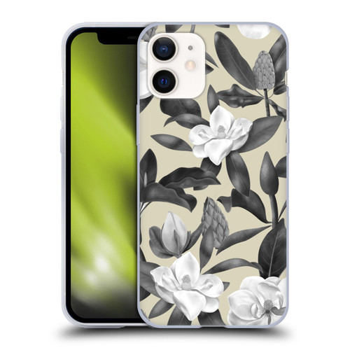 Anis Illustration Magnolias Grey Beige Soft Gel Case for Apple iPhone 12 Mini