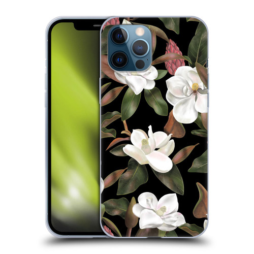 Anis Illustration Magnolias Pattern Black Soft Gel Case for Apple iPhone 12 Pro Max