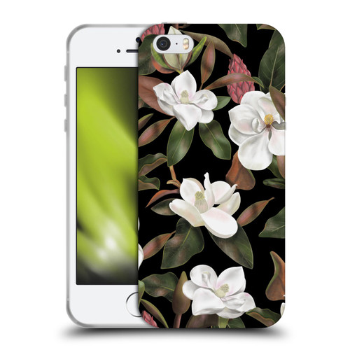 Anis Illustration Magnolias Pattern Black Soft Gel Case for Apple iPhone 5 / 5s / iPhone SE 2016