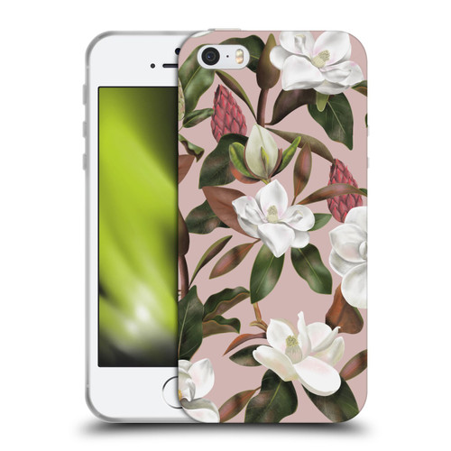 Anis Illustration Magnolias Pattern Light Pink Soft Gel Case for Apple iPhone 5 / 5s / iPhone SE 2016