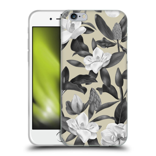 Anis Illustration Magnolias Grey Beige Soft Gel Case for Apple iPhone 6 / iPhone 6s