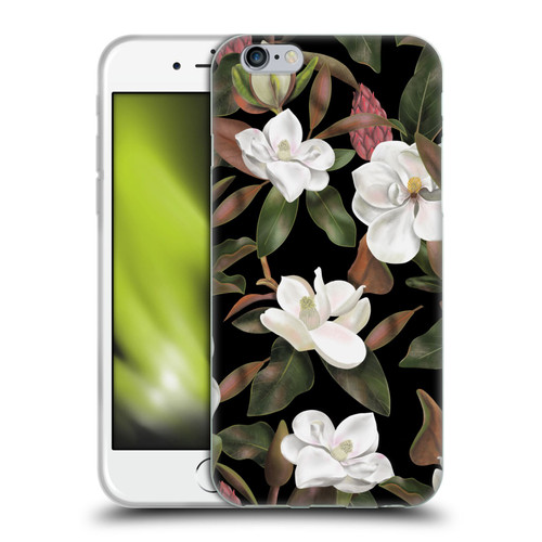 Anis Illustration Magnolias Pattern Black Soft Gel Case for Apple iPhone 6 / iPhone 6s