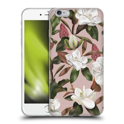 Anis Illustration Magnolias Pattern Light Pink Soft Gel Case for Apple iPhone 6 Plus / iPhone 6s Plus